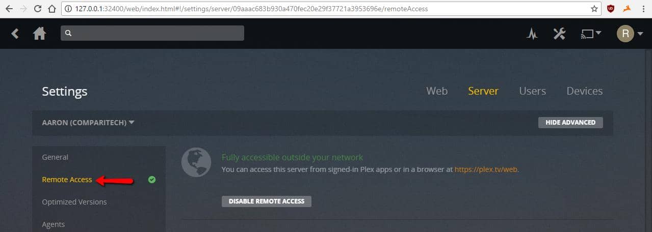 Plex VPN - Configurações do Plex 2