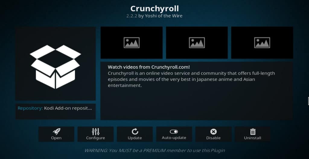 Componente aggiuntivo Kodi di Crunchyroll