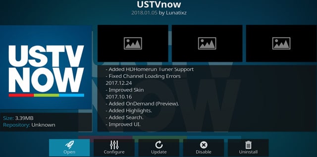 Componente aggiuntivo Kodi USTVNow Plus