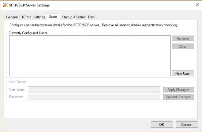 SFTP Server-Benutzereinstellungen
