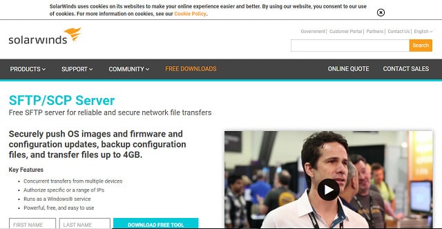 Screenshot der SolarWinds SFTP Server-Website