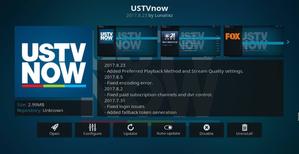Module complémentaire USTV Now Kodi