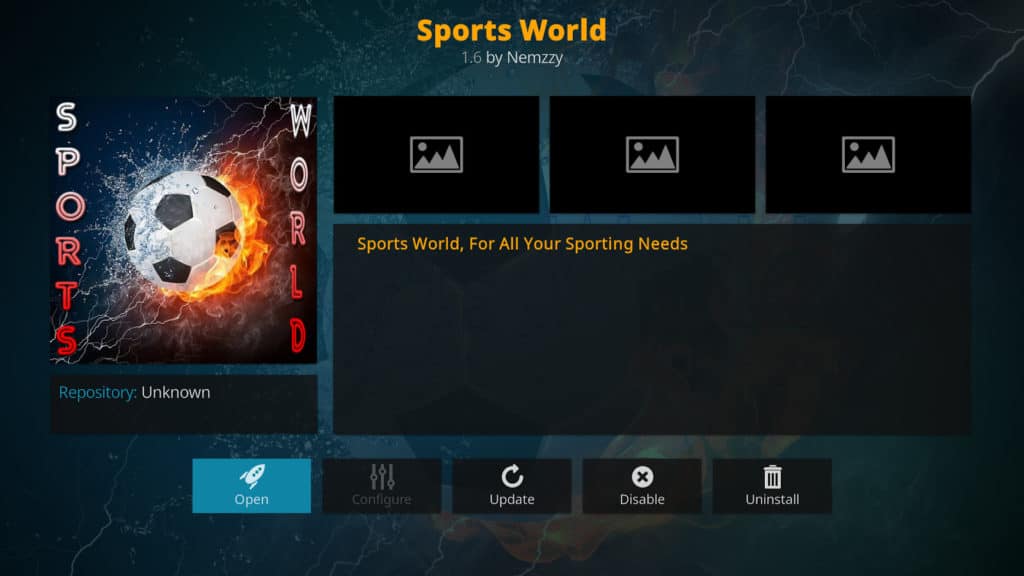 Module complémentaire Sportsworld Kodi