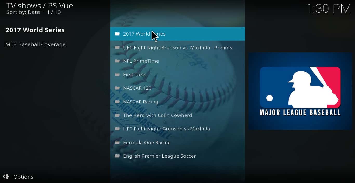 PS Vue Kodi addon menu sportivo 2