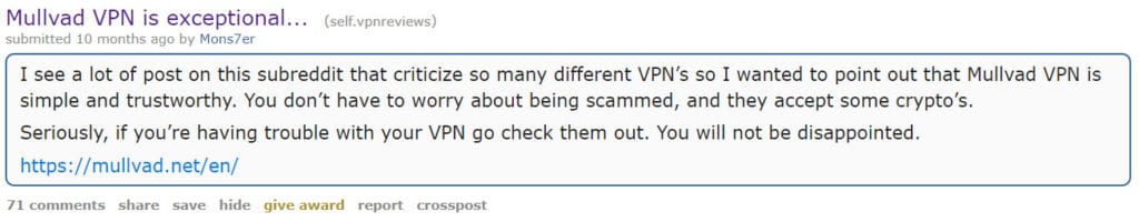 mullvad reddit vpns