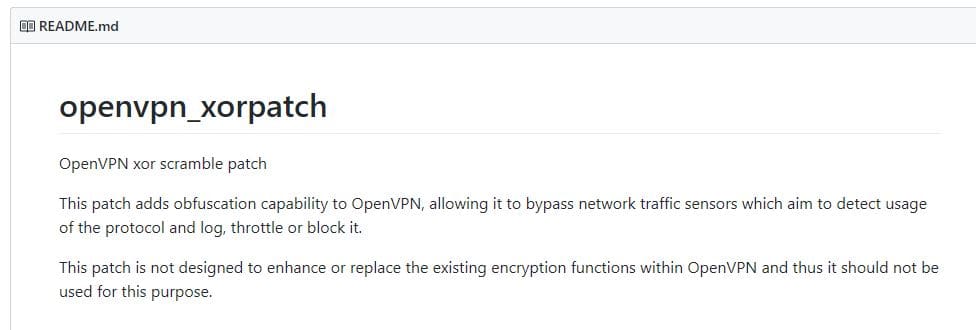 OpenVPN XORスクランブルに関する情報。