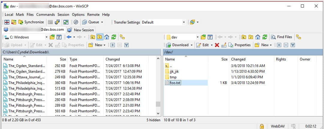WinSCP permet d'accéder aux fichiers sur un serveur WebDAV