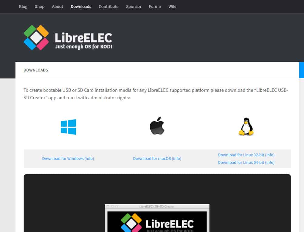 Pagina di download di LibreElec