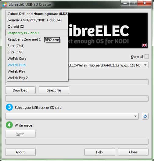 Passaggio 1 di installazione di LibreElec