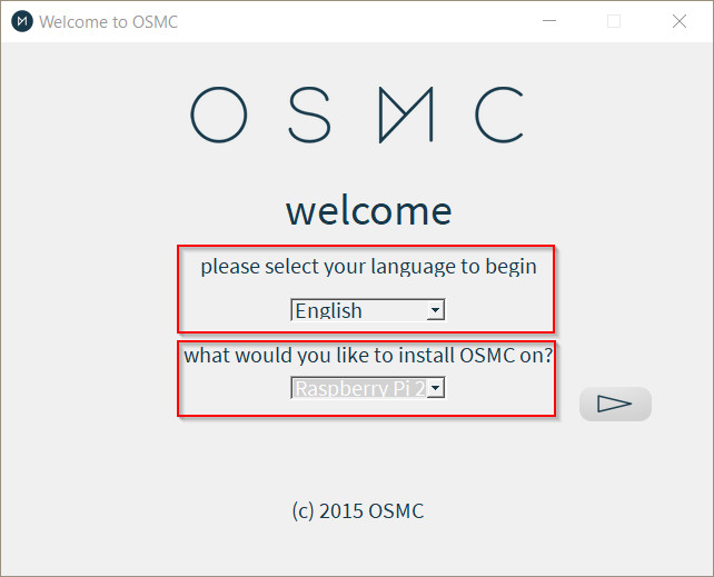 Idioma e dispositivo do instalador do OSMC