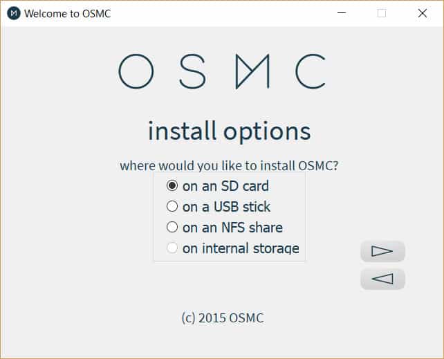 Local de instalação do instalador do OSMC