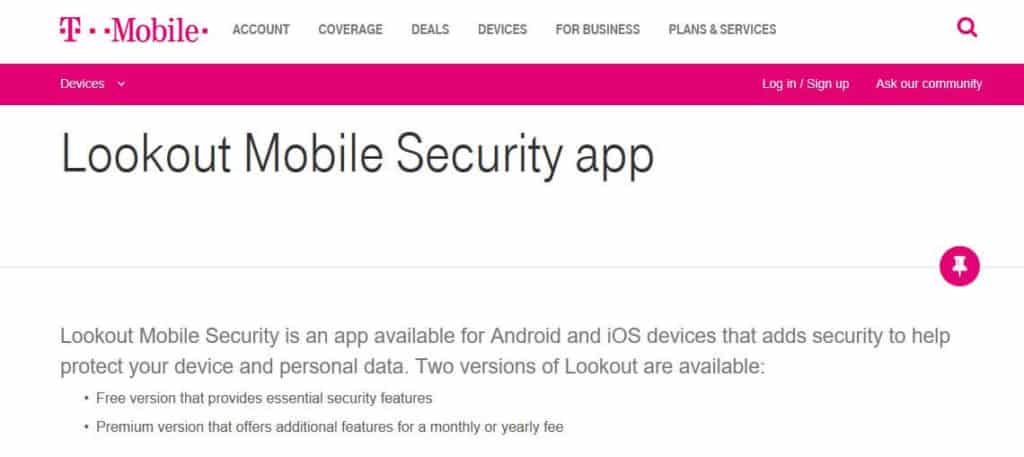 T-Mobile Lookout移动安全应用程序。