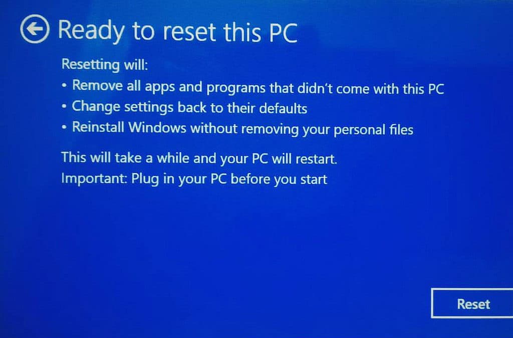 Windows-System zurückgesetzt